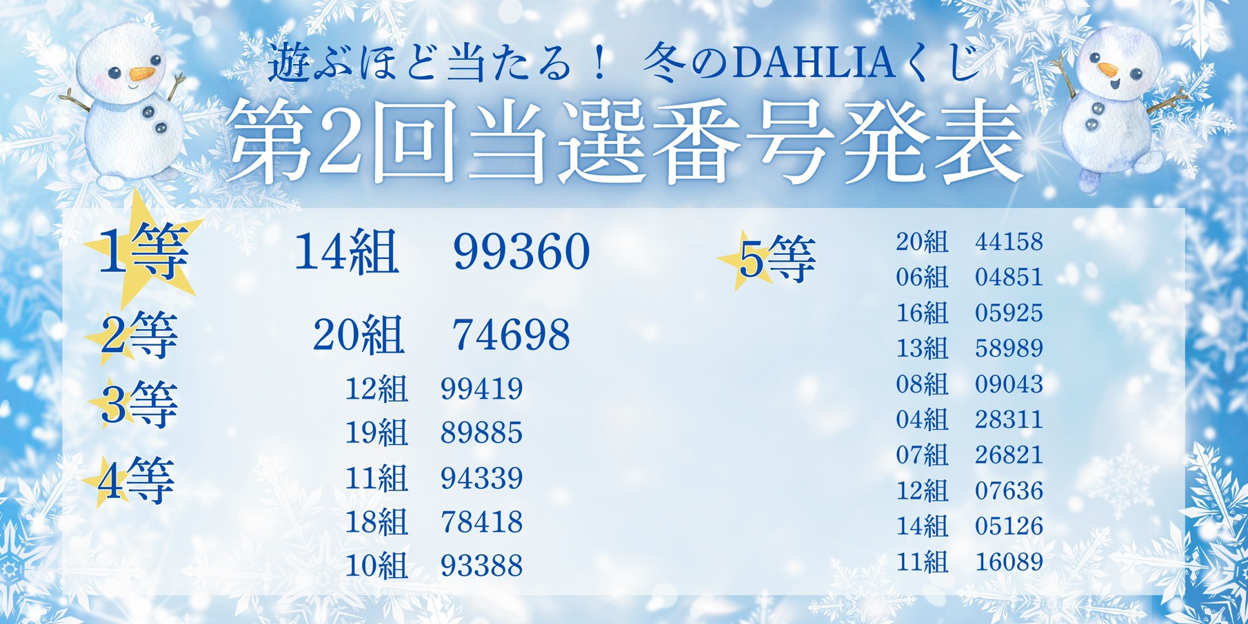 冬のDAHLIAくじ第二回当選番号発表！